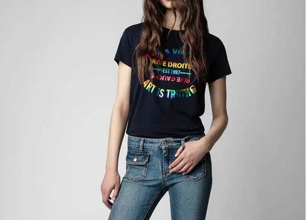 23ss zadig voltaire classic letter gilding tshirt colorful print round neck tees women short sleeved t-shirt polos, White
23ss zadig voltaire classic letter gilding tshirt colorful print round neck tees women short sleeved t-shirt polos, White