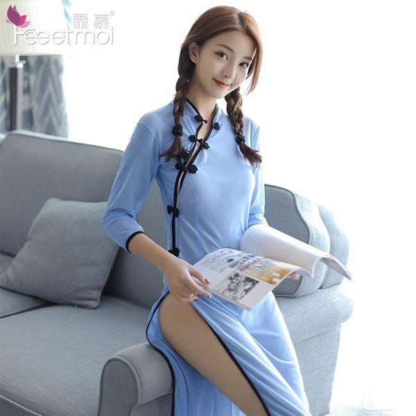 fabric high-end perspective long chinese cheongsam woman erotic lingerie dress side split button chinese retro student uniform c, Black;white
fabric high-end perspective long chinese cheongsam woman erotic lingerie dress side split button chinese retro student uniform c, Black;white