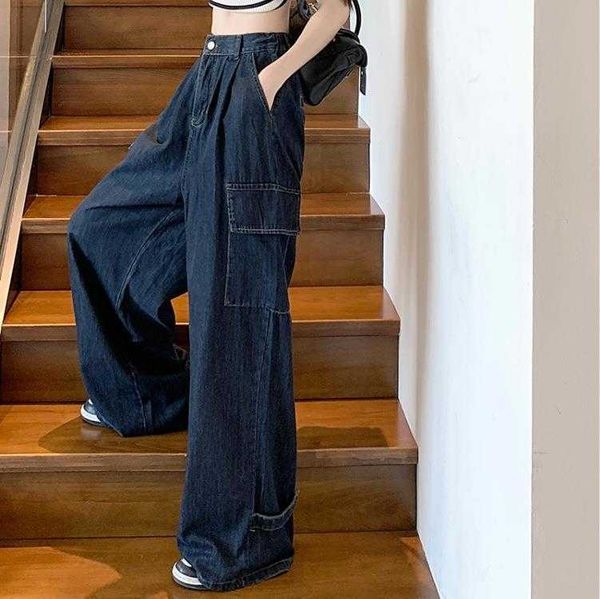 retro workwear with pocket denim jean trousers for women spring high waist loose, Blue
retro workwear with pocket denim jean trousers for women spring high waist loose, Blue