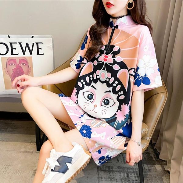 women's t shirts #4298 summer short sleeve shirt women stand collar chinese style vintage casual 3d printed long female loose retro, White
women's t shirts #4298 summer short sleeve shirt women stand collar chinese style vintage casual 3d printed long female loose retro, White