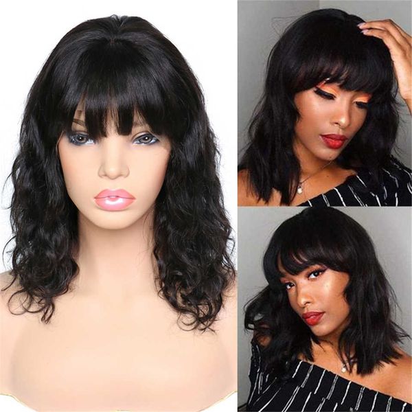 hair wigs wavy bob human with bangs fringe for women brazilian remy glueless full machine made body wave 230413, Black
hair wigs wavy bob human with bangs fringe for women brazilian remy glueless full machine made body wave 230413, Black