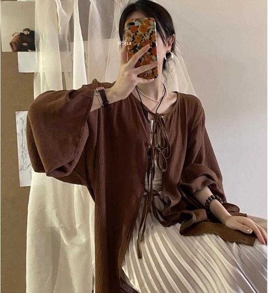 chinese style vintage shirts crumpled bow tie outer wear cardigan casual mid, White
chinese style vintage shirts crumpled bow tie outer wear cardigan casual mid, White