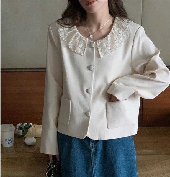 korean style blazers elegant classic lace stitching doll collar single breasted, White;black
korean style blazers elegant classic lace stitching doll collar single breasted, White;black