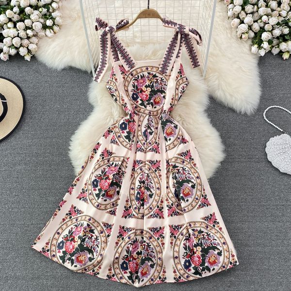 fashionable bow tied tank suspended dress high waist positioned printed sleeveless a-line large swing dress, Black;gray
fashionable bow tied tank suspended dress high waist positioned printed sleeveless a-line large swing dress, Black;gray