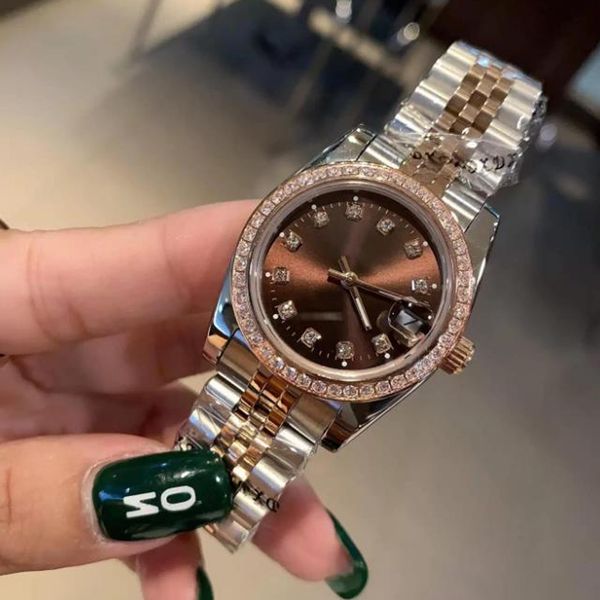 36mm lady watch diamond bezel shell face women wristwatch jubilee 2813 stainless automatic mechanical waterproof, Slivery;brown
