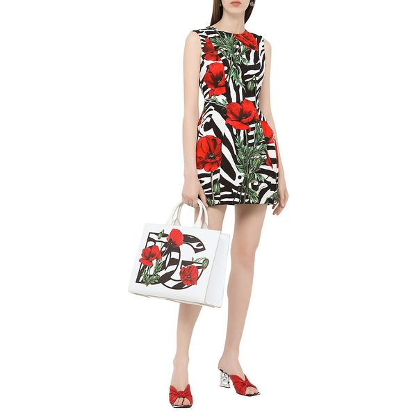 luxury designer dress zebra poppy flower printed mini dress, White;black