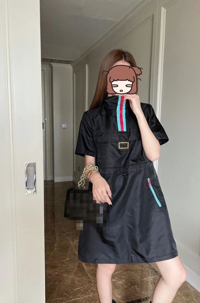 women's casual dresses black contrast metal buckle large pocket casual nylon standing neck short sleeve dress contrast nylon drawstring, Black;gray
women's casual dresses black contrast metal buckle large pocket casual nylon standing neck short sleeve dress contrast nylon drawstring, Black;gray