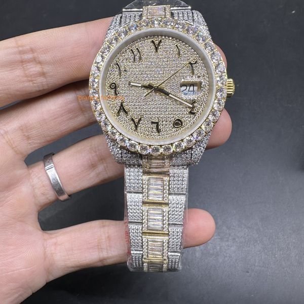 diamond watch 2023 latest men's iced out swarovski prong set bezel bi-gold case arabic numbers full side baguette strap 2824 automatic, Slivery;golden
diamond watch 2023 latest men's iced out swarovski prong set bezel bi-gold case arabic numbers full side baguette strap 2824 automatic, Slivery;golden