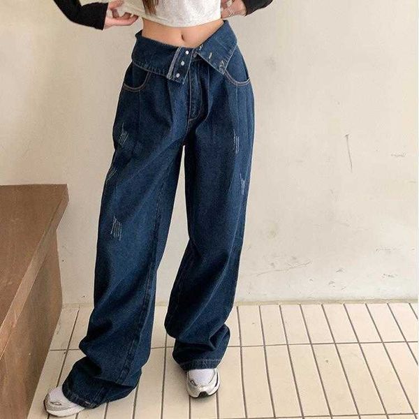 internet celebrity design flanging waist of trousers jeans for women spring high, Blue
internet celebrity design flanging waist of trousers jeans for women spring high, Blue