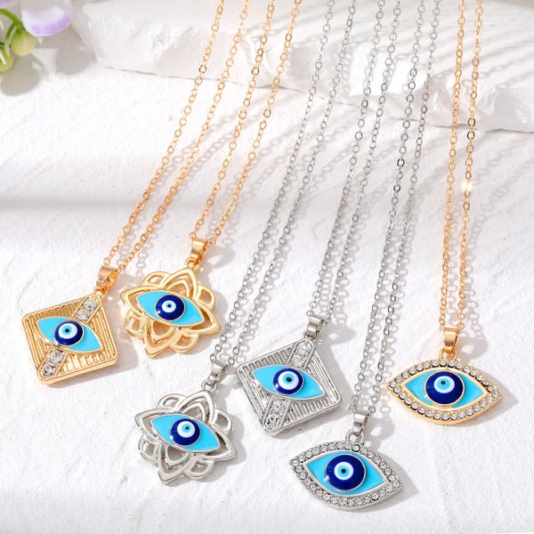 s3562 geometric flower evil eye pendant necklace for women rhinestone enamel turkish blue eyes choker necklaces, Silver
s3562 geometric flower evil eye pendant necklace for women rhinestone enamel turkish blue eyes choker necklaces, Silver
