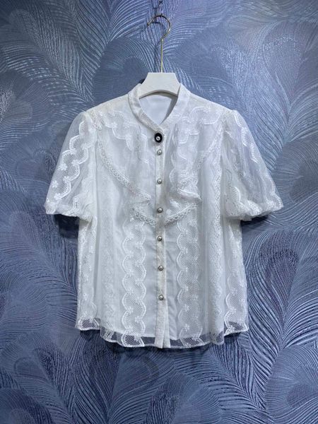 french bubble sleeve shirt women's lace ruffle edge 2023 summer new design sense small style short sleeve top, White
french bubble sleeve shirt women's lace ruffle edge 2023 summer new design sense small style short sleeve top, White