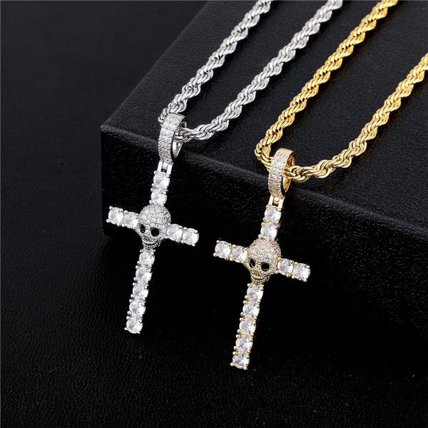 hip hop iced out diamon skull cross pendant necklace gold silver plated with tennis chain
hip hop iced out diamon skull cross pendant necklace gold silver plated with tennis chain