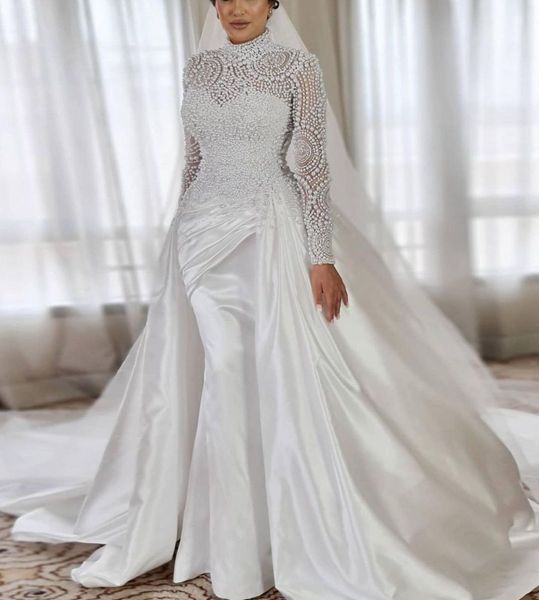 luxury mermaid wedding dresses long sleeves high neck beaded sequins appliques satin pearls zipper plus size elegant bridal gowns plus size, White
luxury mermaid wedding dresses long sleeves high neck beaded sequins appliques satin pearls zipper plus size elegant bridal gowns plus size, White
