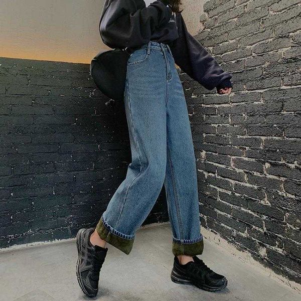 autumn and winter womens pants fleece lined thick jeans korean style versatile, Black;white
autumn and winter womens pants fleece lined thick jeans korean style versatile, Black;white