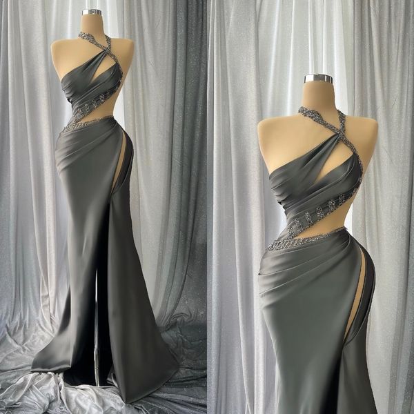 elegant mermaid prom dresses halter cutaway sides shining applicants high side split zipper floor length custom made party dress plus size v, Black
elegant mermaid prom dresses halter cutaway sides shining applicants high side split zipper floor length custom made party dress plus size v, Black