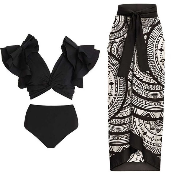 fashion solid color swimsuit set two piece high waist strapless back bikini slim v-neck printed beach skirt 2022230413, White;black
fashion solid color swimsuit set two piece high waist strapless back bikini slim v-neck printed beach skirt 2022230413, White;black