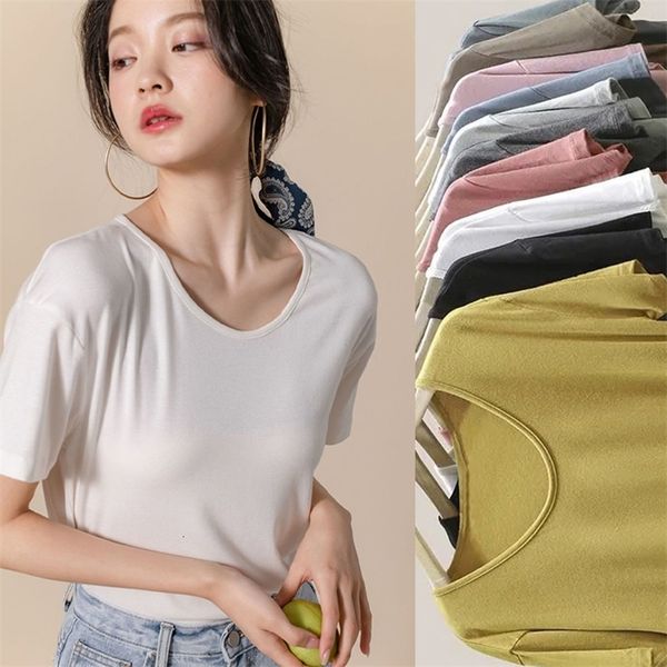 women's t-shirt modal cotton ice silk short sleeve tees thin cool loose women's shirts for summer solid basic white low collar 230
women's t-shirt modal cotton ice silk short sleeve tees thin cool loose women's shirts for summer solid basic white low collar 230