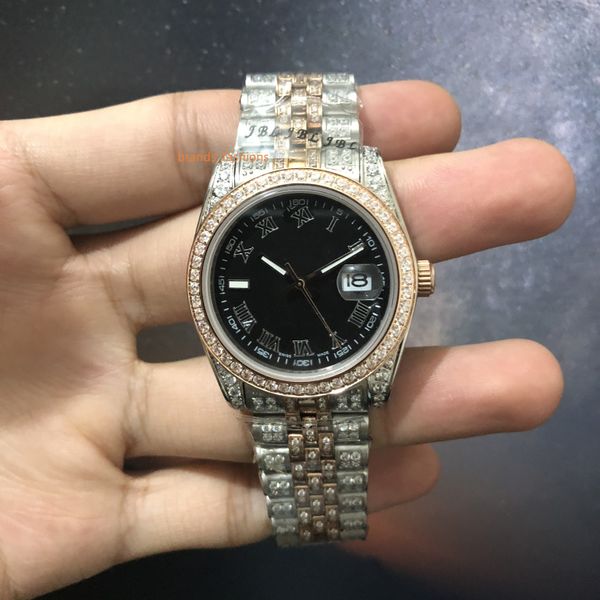men's cz diamond fashion watch bi- rose gold stainless steel hand inlaid diamond watch black face calendar automatic mechanical watch, Slivery;brown
men's cz diamond fashion watch bi- rose gold stainless steel hand inlaid diamond watch black face calendar automatic mechanical watch, Slivery;brown
