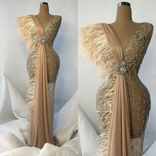 luxury mermaid prom dresses v-neck sleeveless applicants feathers sequined tulle backless floor length custom made party dress plus size ves, Black
luxury mermaid prom dresses v-neck sleeveless applicants feathers sequined tulle backless floor length custom made party dress plus size ves, Black