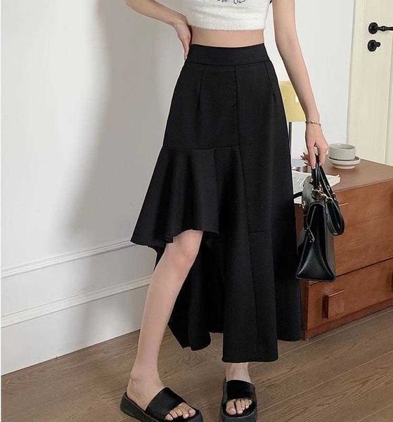 ruffled irregular skirt female spring temperament back elastic waist stitching, Black
ruffled irregular skirt female spring temperament back elastic waist stitching, Black