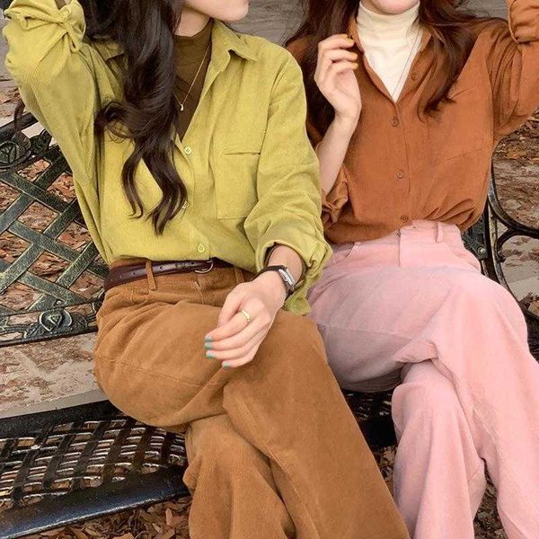 womens korean style long sleeved corduroy shirt autumn temperament lapel single, White
womens korean style long sleeved corduroy shirt autumn temperament lapel single, White