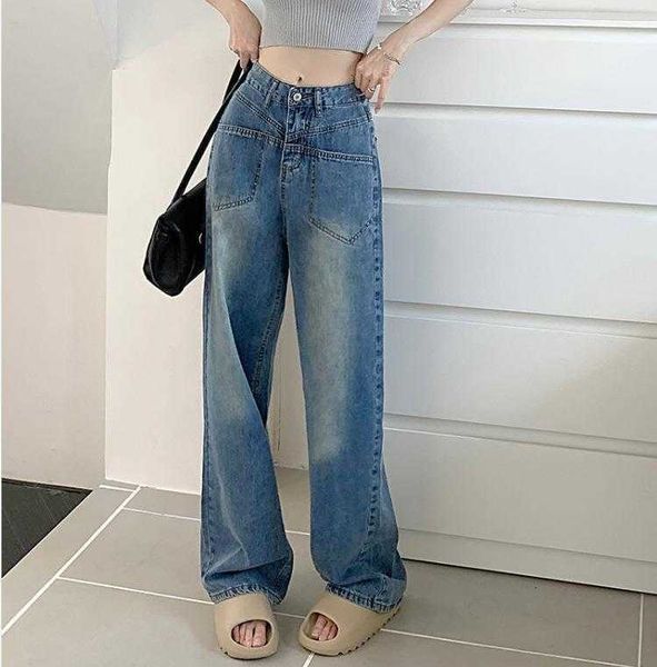 design square pocket jeans for women distressed high waist loose and slimming, Blue
design square pocket jeans for women distressed high waist loose and slimming, Blue