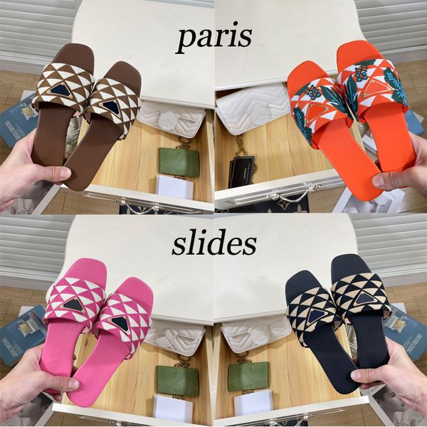with box raffia embroidered flat mules designer slippers beach women shoes pine green gold sky blue pink schemes fuchsia flat slides luxury, Black
with box raffia embroidered flat mules designer slippers beach women shoes pine green gold sky blue pink schemes fuchsia flat slides luxury, Black