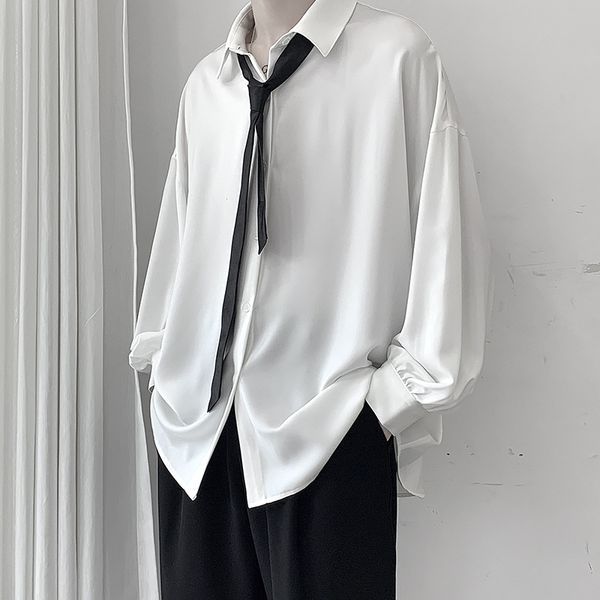 black long-sleeved shirts men korean comfortable blouses casual loose single breasted shirt with tie, White;black
black long-sleeved shirts men korean comfortable blouses casual loose single breasted shirt with tie, White;black