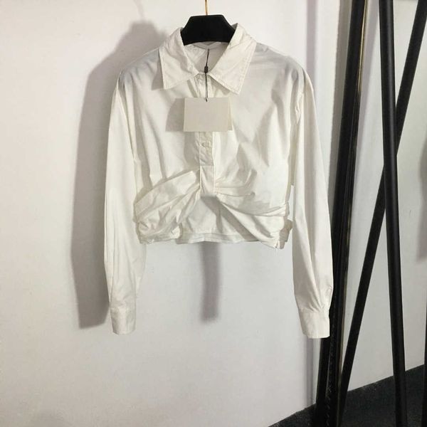23ss high neck blouse shirt designer women long sleeved shirt pleated waist tucked short style crop long sleeve shirt women clothes, White
23ss high neck blouse shirt designer women long sleeved shirt pleated waist tucked short style crop long sleeve shirt women clothes, White
