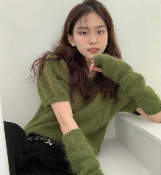 autumn winter retro niche gentle womens sweaters matcha green white round neck, White;black
autumn winter retro niche gentle womens sweaters matcha green white round neck, White;black