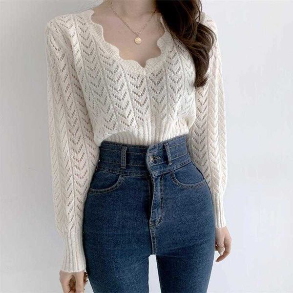 korean style spring and sweater autumn lace v neck hollow design loose pullover, White;black
korean style spring and sweater autumn lace v neck hollow design loose pullover, White;black