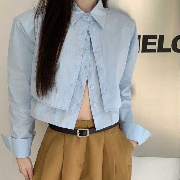hong kong style shirt design sense niche lapel short womens spring and summer fake, White
hong kong style shirt design sense niche lapel short womens spring and summer fake, White