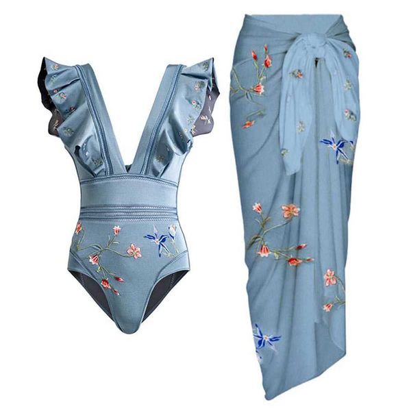 light blue ruffle print deep v swimsuit one piece hollow backless bikini slim beachwear retro fashion 2022230413, White;black
light blue ruffle print deep v swimsuit one piece hollow backless bikini slim beachwear retro fashion 2022230413, White;black