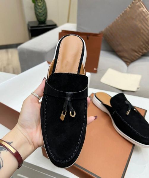 summer charms slides embellished loro piana suede slippers luxe sandals shoes genuine leather open toe casual flats for women luxurys 01, Black
summer charms slides embellished loro piana suede slippers luxe sandals shoes genuine leather open toe casual flats for women luxurys 01, Black