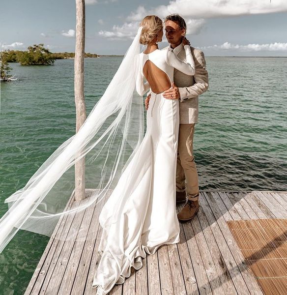 mermaid wedding dress 2023 o-neck long sleeves backless satin modern bridal gowns beach robe de mariage vestidos de noiva, White
mermaid wedding dress 2023 o-neck long sleeves backless satin modern bridal gowns beach robe de mariage vestidos de noiva, White