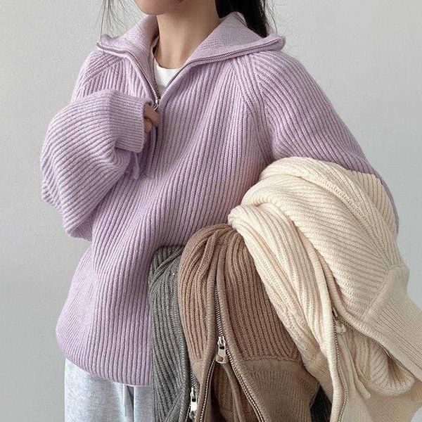 chic idle style casual zipper sweaters high collar warm loose plus size knitwear, White;black
chic idle style casual zipper sweaters high collar warm loose plus size knitwear, White;black