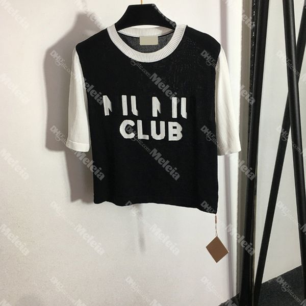 women knitted t shirt short sleeve lady knits summer letter jacquard cotton breathable female tees, White
women knitted t shirt short sleeve lady knits summer letter jacquard cotton breathable female tees, White