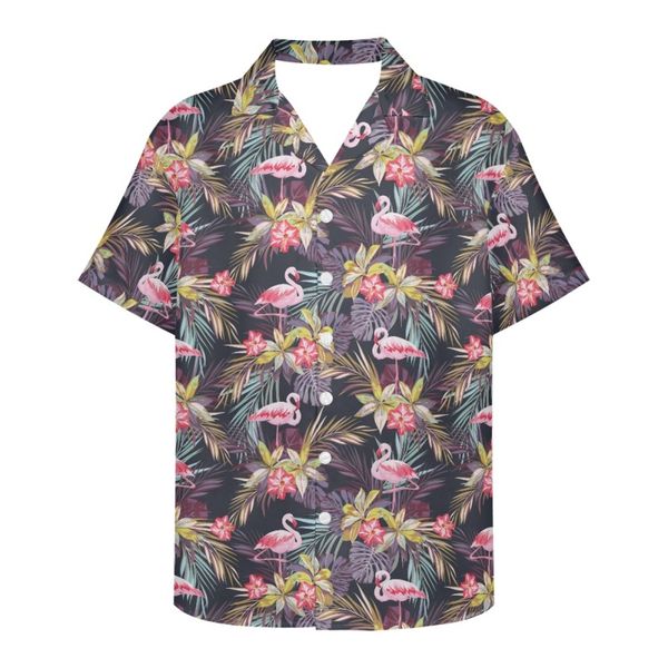 hawaiian flamingo aloha shirt: casual men's button down for bowling & summer, White;black
hawaiian flamingo aloha shirt: casual men's button down for bowling & summer, White;black