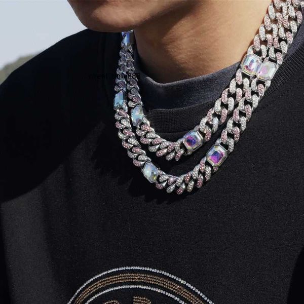 hip-hop pink moissanitenew diamond mixed with large gradient gemstone cuban necklace for men and women rap short collarbone chain in europe, Silver 
hip-hop pink moissanitenew diamond mixed with large gradient gemstone cuban necklace for men and women rap short collarbone chain in europe, Silver