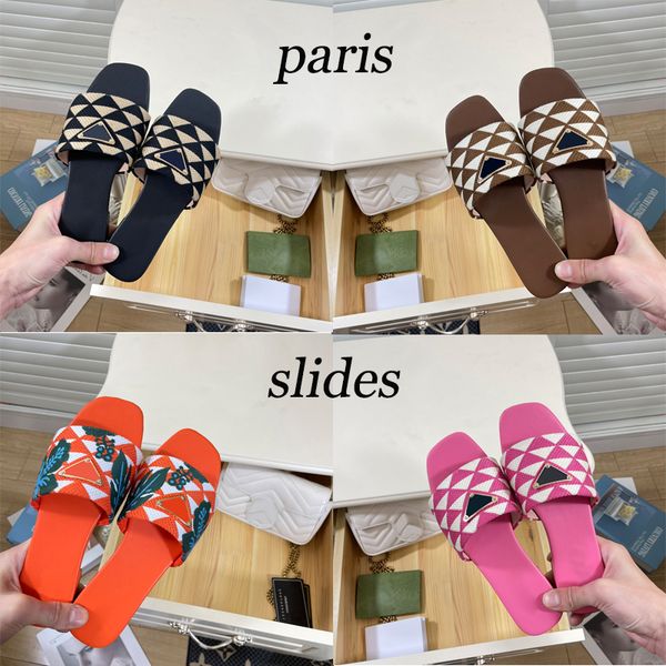 with box raffia embroidered flat mules designer slippers beach women shoes pine green gold schemes fuchsia flat slides luxury womens sandal, Black
with box raffia embroidered flat mules designer slippers beach women shoes pine green gold schemes fuchsia flat slides luxury womens sandal, Black