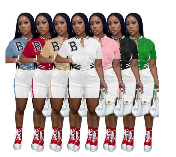 letter b baseball tracksuits women's contrast single breasted short sleeve jacket and pocket button shorts matching two 2 piece set out, Gray
letter b baseball tracksuits women's contrast single breasted short sleeve jacket and pocket button shorts matching two 2 piece set out, Gray