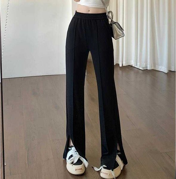 high waist slit bootcut trousers pant womens spring draping casual elastic all, Black;white
high waist slit bootcut trousers pant womens spring draping casual elastic all, Black;white