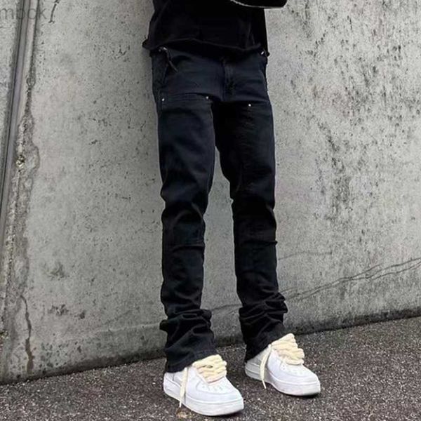 men's pants high street ruined frayed washed retro wide boot jeans pants for men and women straight ripped casual oversized denim trous, Black
men's pants high street ruined frayed washed retro wide boot jeans pants for men and women straight ripped casual oversized denim trous, Black