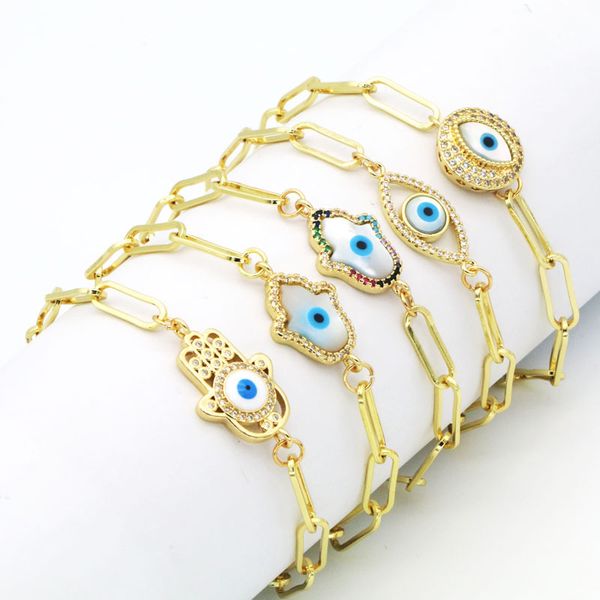 classic design fatima hand evil eye charm copper chain bracelet jewelry wholesale, Golden;silver
classic design fatima hand evil eye charm copper chain bracelet jewelry wholesale, Golden;silver