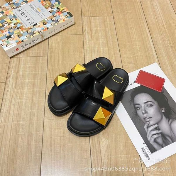 series large rivet two belt flat bottom slippers 2023 early spring new color matching one line sandal thick sole women's shoes, Black
series large rivet two belt flat bottom slippers 2023 early spring new color matching one line sandal thick sole women's shoes, Black