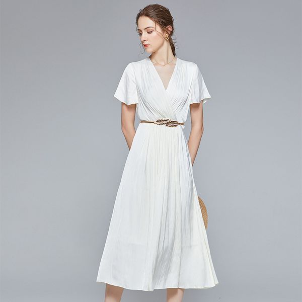 casual dresses summer vacation style elegant mid-length dress leaf belt v-neck short-sleeved swing silk dress230413, Black;gray
casual dresses summer vacation style elegant mid-length dress leaf belt v-neck short-sleeved swing silk dress230413, Black;gray