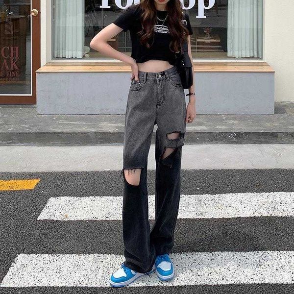 gradient color ripped jeans female spring design sense loose high waist slimming, Blue
gradient color ripped jeans female spring design sense loose high waist slimming, Blue