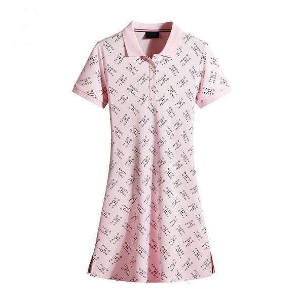 

Womens Designer Dress Short Sleeved Skirt Summer simple icon Skirt Polo Collar Bohemian Solid Color Casual 100% Cotton Women Dresses Large number Top Clothing, Pink