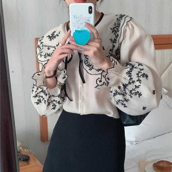 french style shirt machine embroidery lace up lapel long sleeve spring korean, White
french style shirt machine embroidery lace up lapel long sleeve spring korean, White