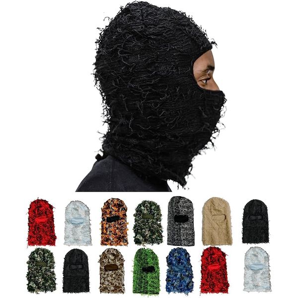 Image of BeanieSkull Caps Balaclava Distressed Ski Mask Knitted Beanies Hats Skullies Elastic Cap Winter Warm Full Face Shiesty Mask Ski Hats 230413